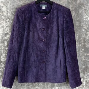 Koret Womens Size 10 Chenille Velvet Knit Button Jacket Purple Long Sleeve Lined